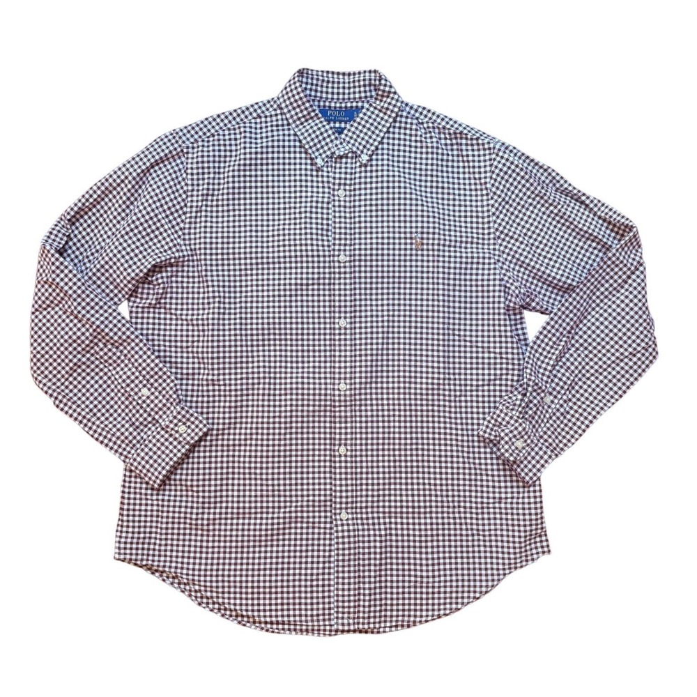 Polo Ralph Lauren Gingham Shirt Mens Burgundy White Classic Fit SIZE XL